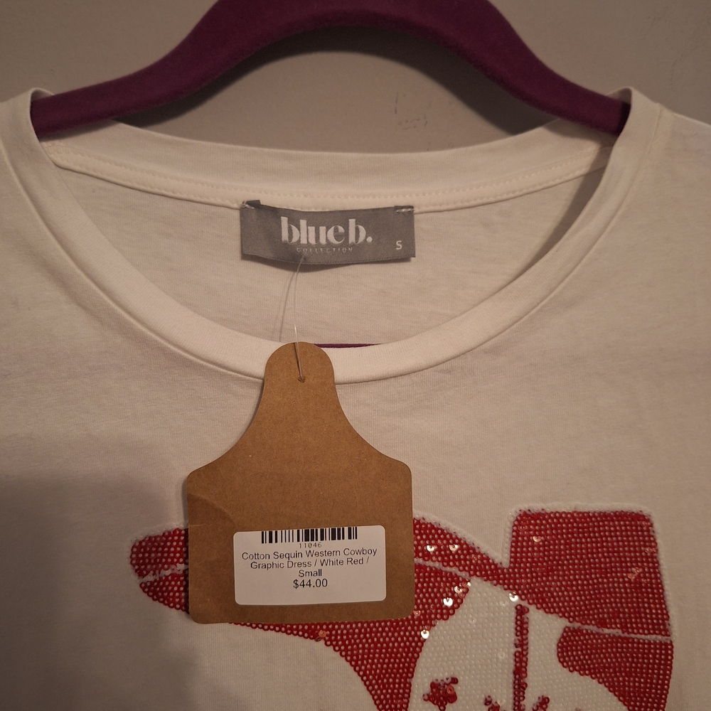 Blue B. Collection White T-shirt with Red Sequin & Fringe Cowboy Boot Design - Picture 3 of 13